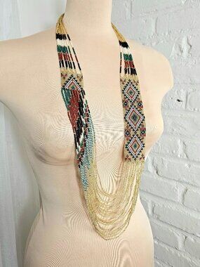 Long Beaded Statement Necklace Multicolor Boho Layered Seed Bead Necklace